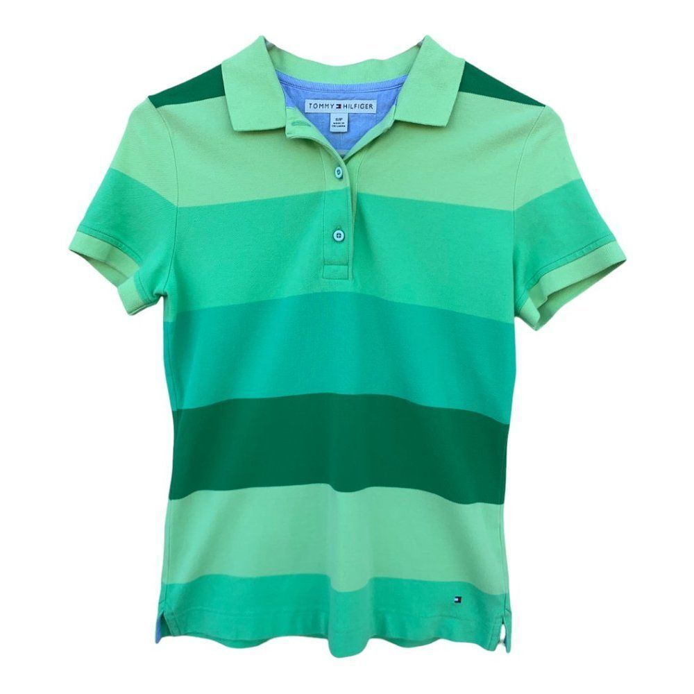 NEW TOMMY HILFIGER ladies juniors green stripe button up polo vintage 2004 SMALL